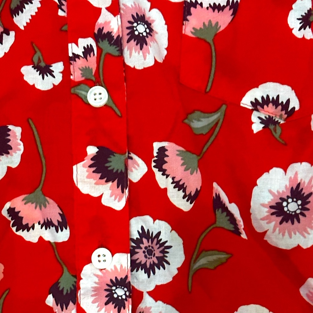 J Crew Red Floral Poppy Tie Front Top Blouse Short Sleeve Small - Picture 5 of 5